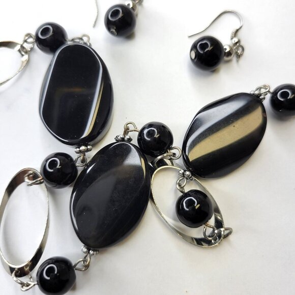 Black Beaded Necklace and Earrings Long Necklace - Picture 2 of 7